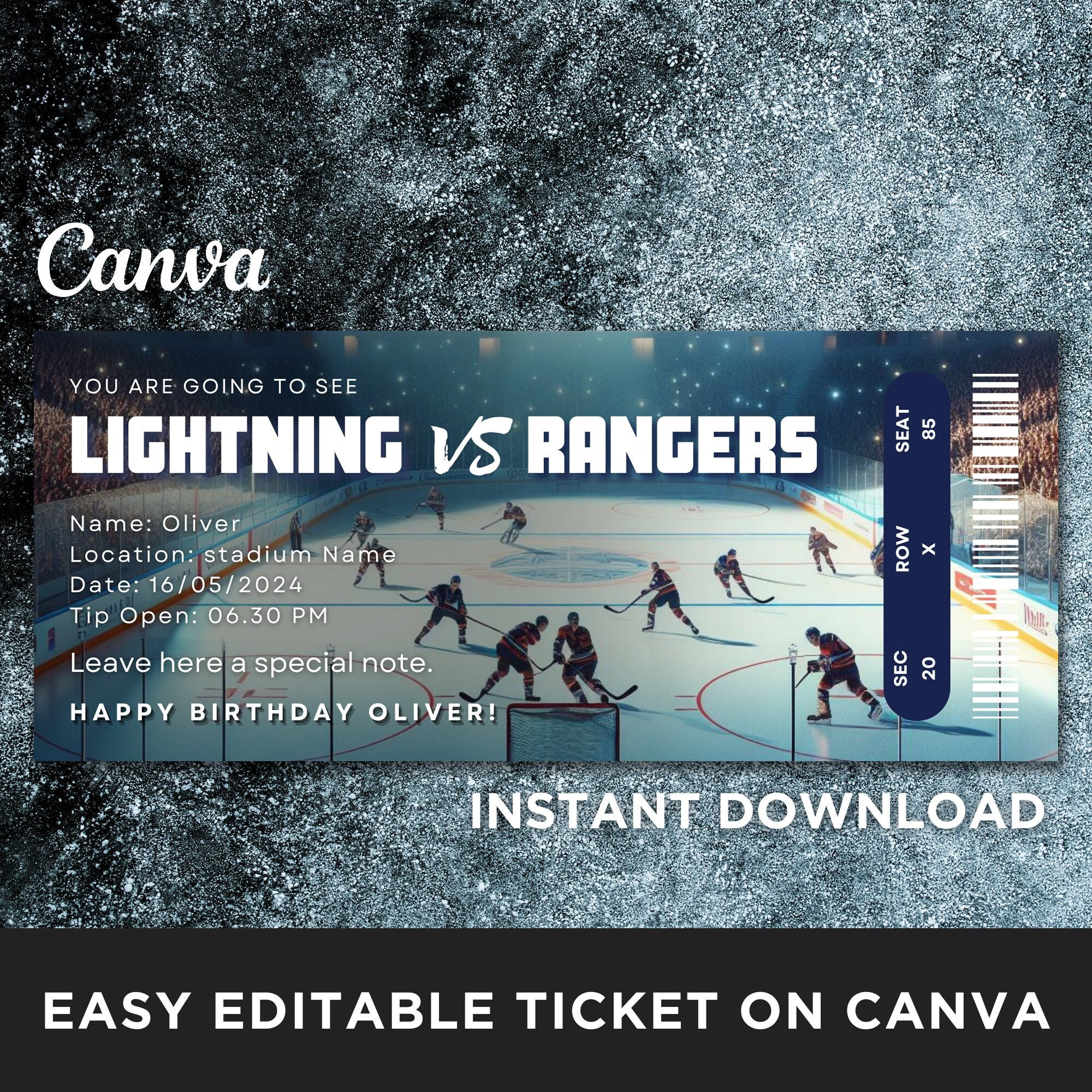 Editable hockey ticket invitation template.