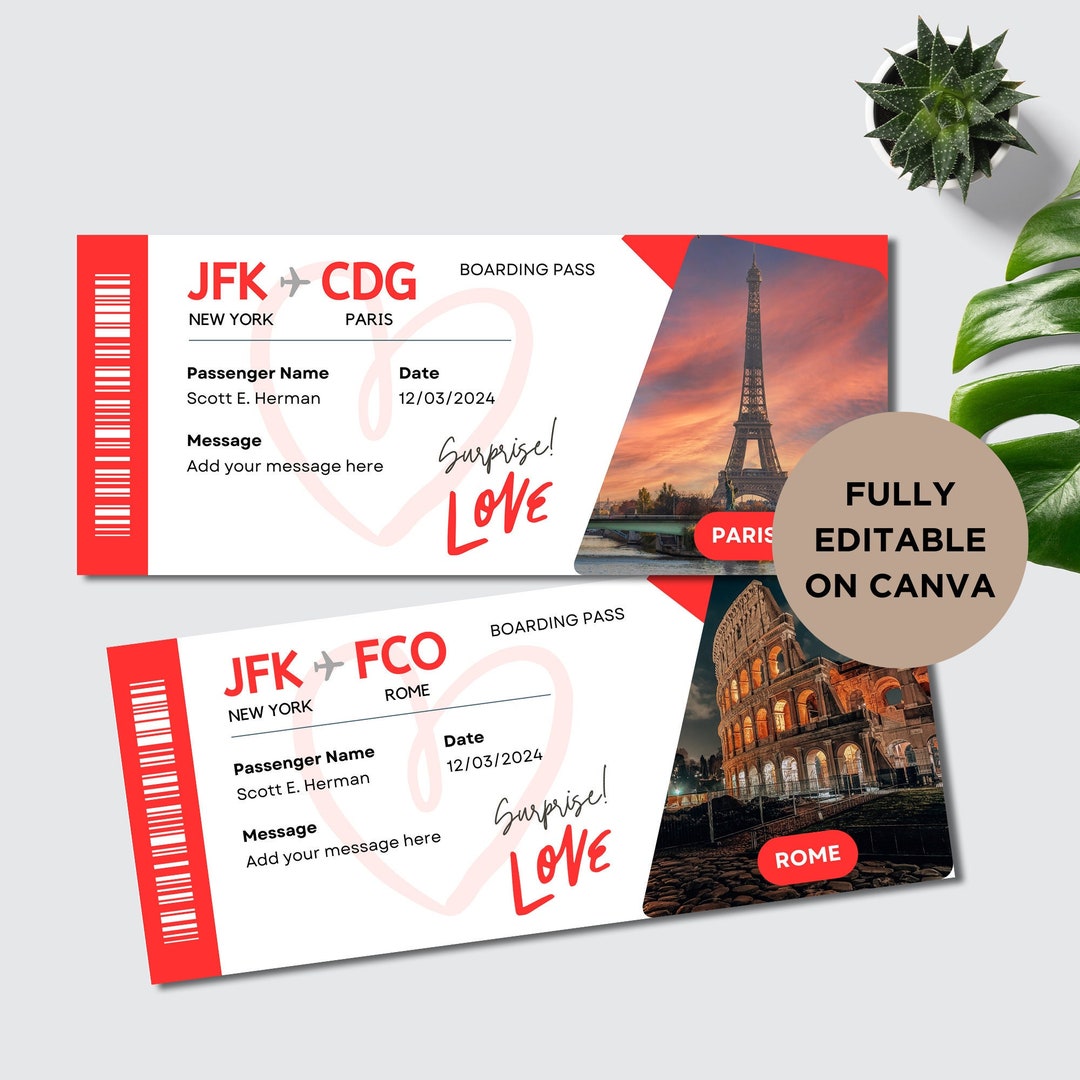Editable Plane Ticket Template, Boarding Pass Ticket Template, Airline ...