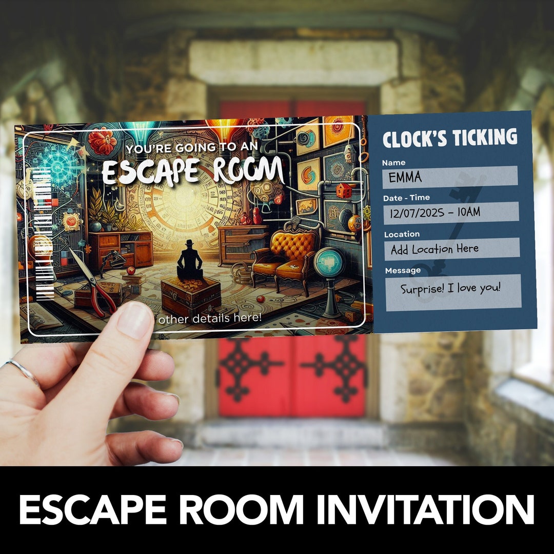 Escape Room Game Ticket Template, Escape Room Birthday Party Invite ...