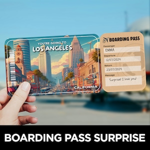 Los Angeles Boarding Pass, Trip Surprise, Plane Ticket Template, Travel Voucher, Flight Boarding Pass, California Ticket