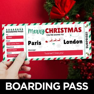 Cartão de embarque de Natal, Surpresa de viagem, Modelo de passagem aérea, Cartão de embarque de voo, Escapadinha de Natal, Férias de Natal em família