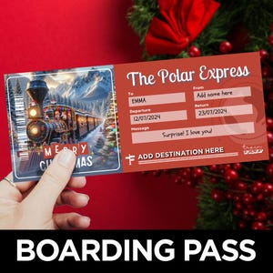 Modello biglietto treno di Natale, invito stampabile Polar Express, sorpresa viaggio, gita di Natale, vacanza di Natale in famiglia