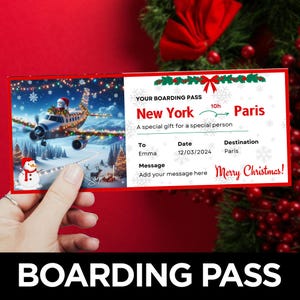 Cartão de embarque de Natal, Surpresa de viagem, Modelo de passagem aérea, Cartão de embarque de voo, Escapadinha de Natal, Férias de Natal em família