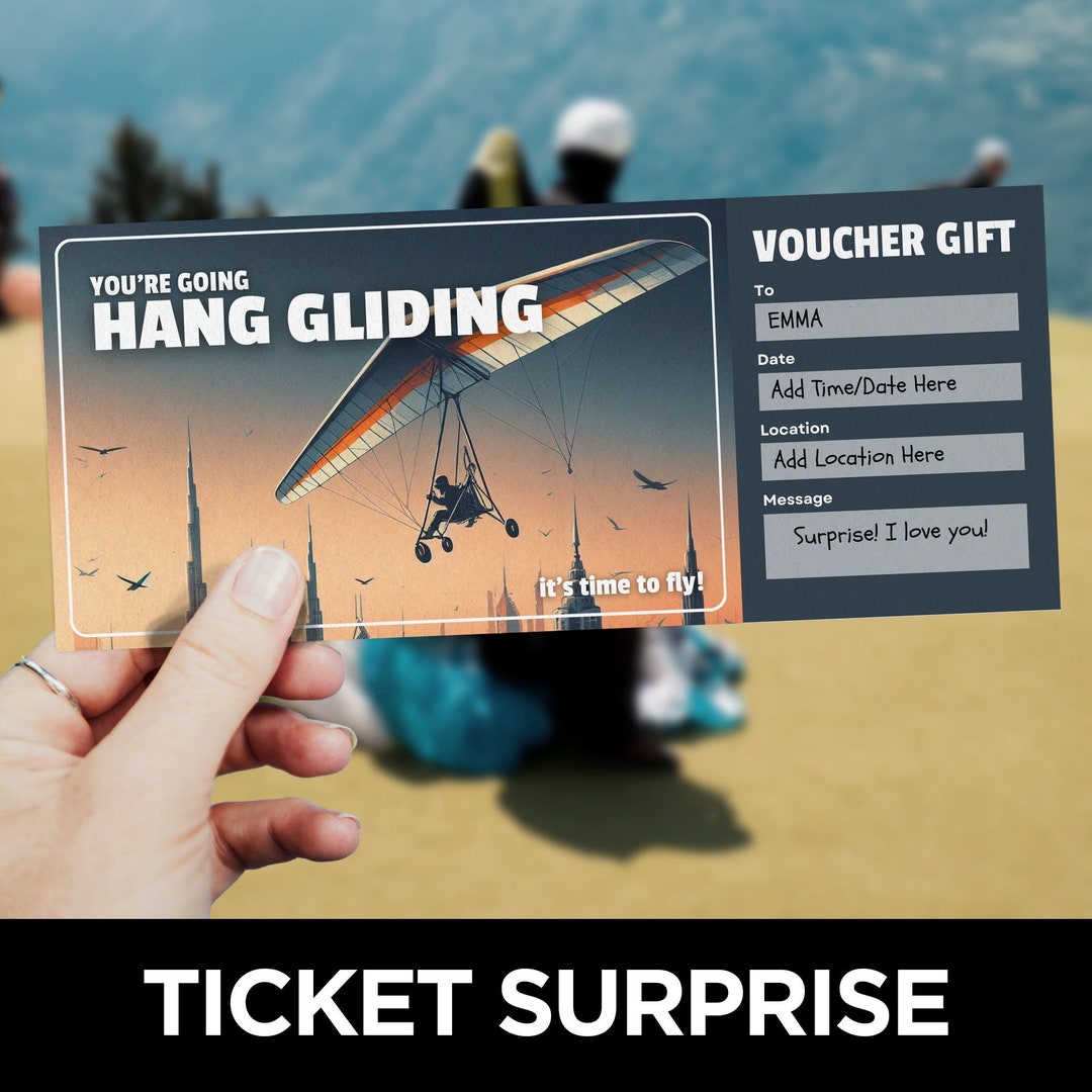 Hang Glider Ticket Template, Ski Trip Coupon, Hang Gliding Gift