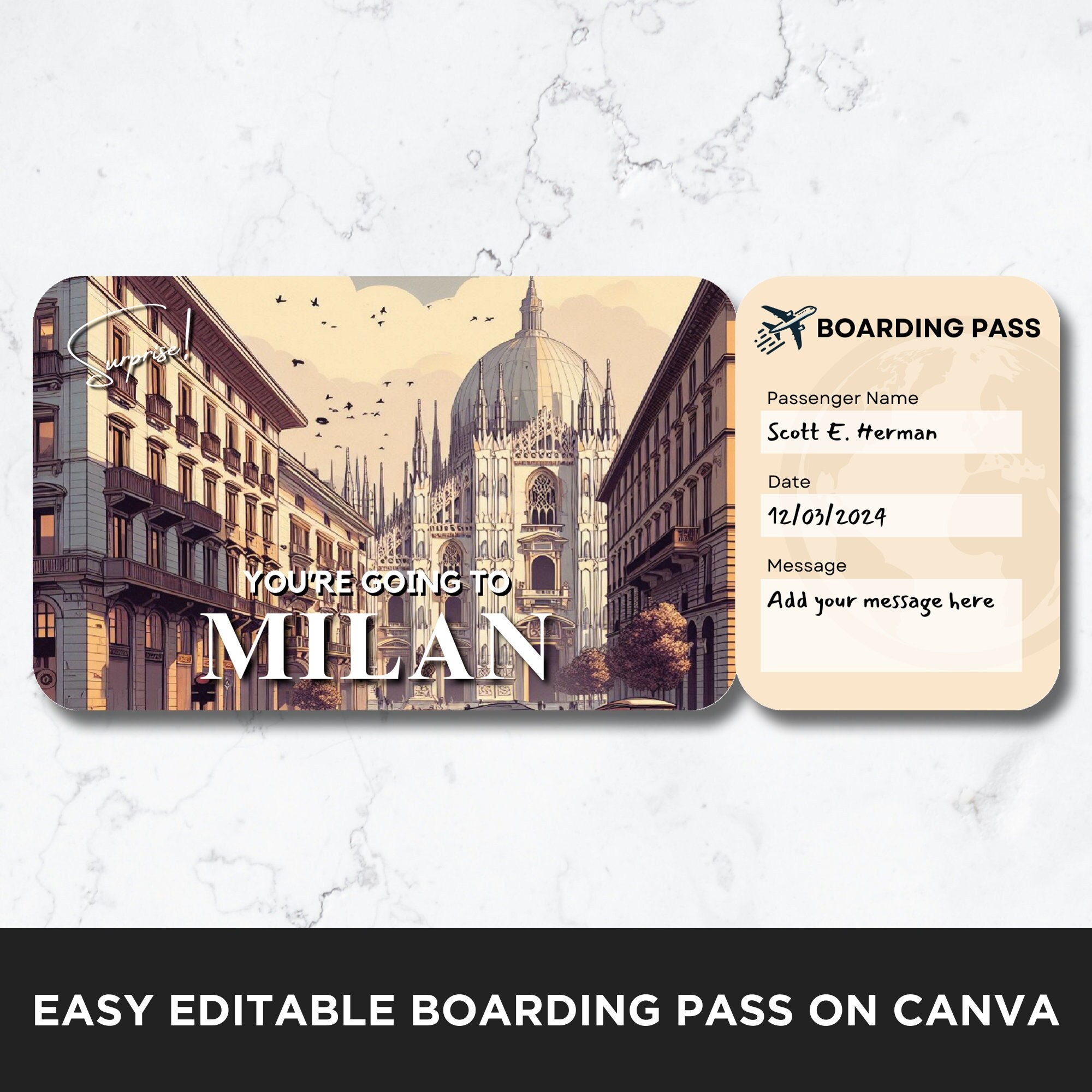 Milan Plane Ticket Template, Boarding Pass Ticket Template, Flight ...