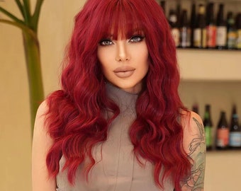 Long Hot Red Curly Wavy Wig Heat Resistant Synthetic Hair Wigs