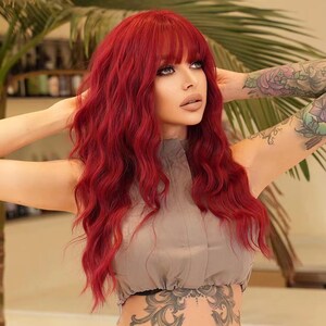 Long Hot Red Curly Wavy Wig Heat Resistant Synthetic Hair Wigs image 4