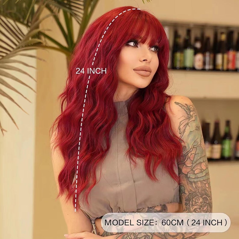 Long Hot Red Curly Wavy Wig Heat Resistant Synthetic Hair Wigs image 3