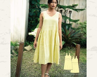 Patrón de costura para vestido informal de lino Piper: vestido fluido sin mangas de corte A (PDF para la cápsula de verano)