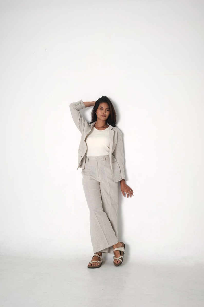 linen pants / high waist Linen pants / women pants with pockets / Casual Linen pants image 6