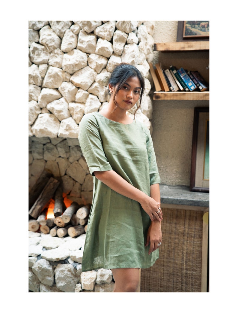 mini linen dress, every day dress, home linen dress, comfy linen dress