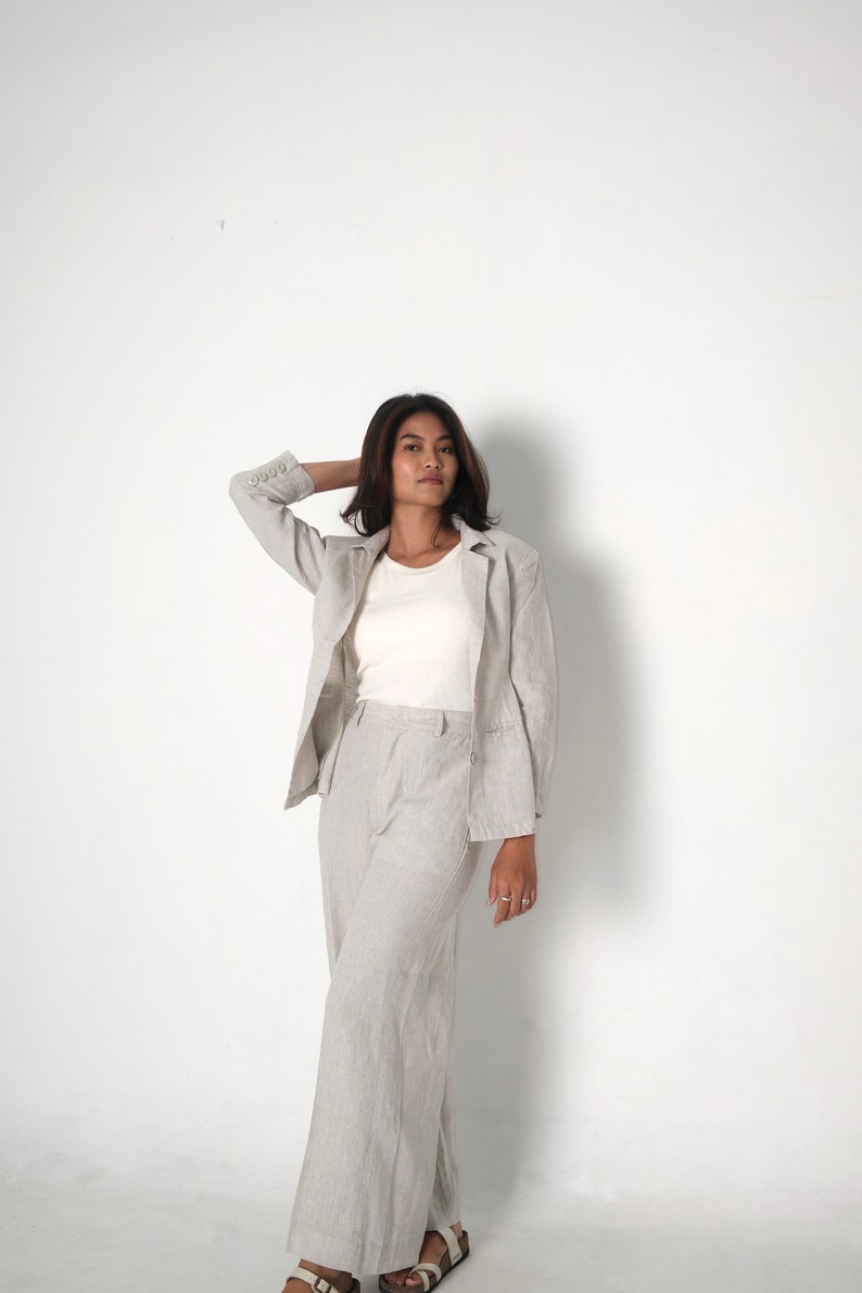 linen pants / high waist Linen pants / women pants with pockets / Casual Linen pants image 5