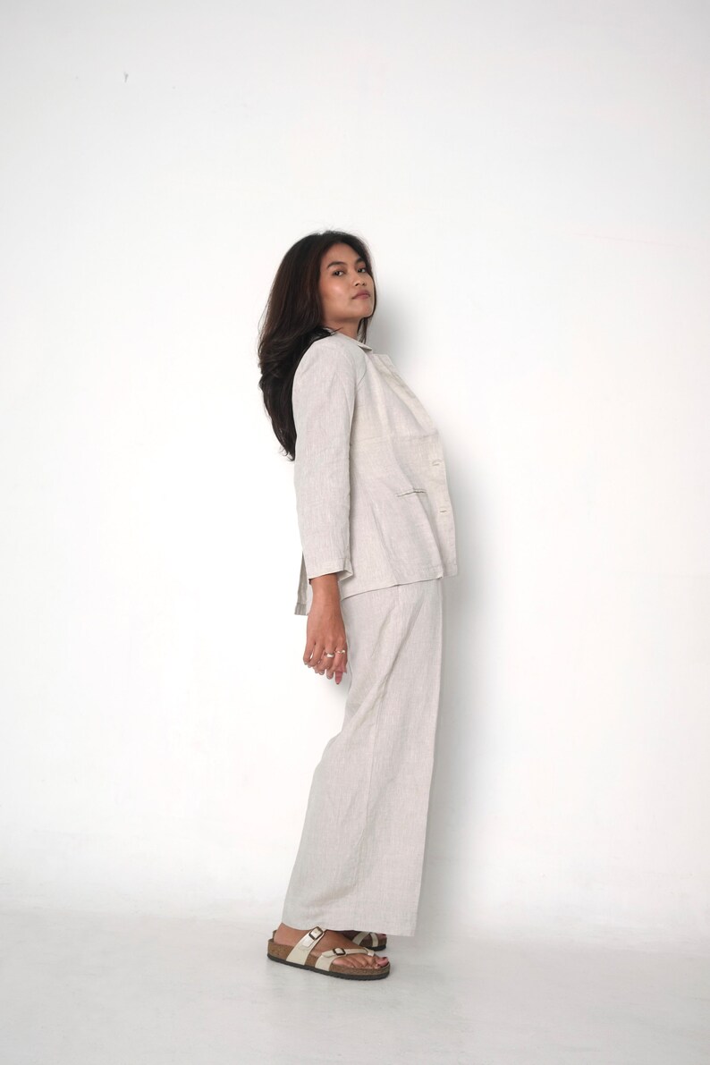 linen pants / high waist Linen pants / women pants with pockets / Casual Linen pants image 3