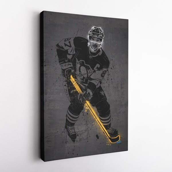 Sidney Crosby Poster Neon Pittsburgh Penguins NHL Canvas Wall Art Home Decor Framed Poster Man Cave Gift