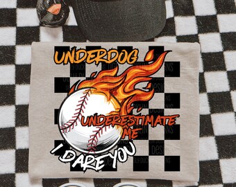 Baseball Underdog PNG, Checkered Sublimation Design (Digital Download)