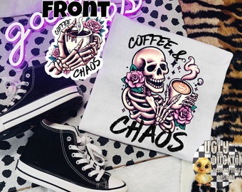 Coffee and Chaos PNG Skeleton Digital Design Momma Sublimation Design