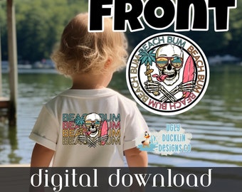 Beach Bum Skull PNG Toddler Boy Digital Design Toddler Girl Sublimation Design