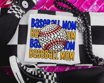 Baseball Mom PNG Faux Bling Download Team Spirit Sublimation