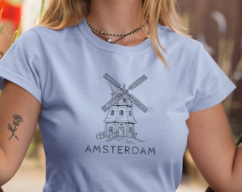Amsterdam windmill shirt, Amsterdam shirt, Amsterdam vacation getaway tee, Amsterdam shirt gift man or woman, Amsterdam lovers&#39; friends gift