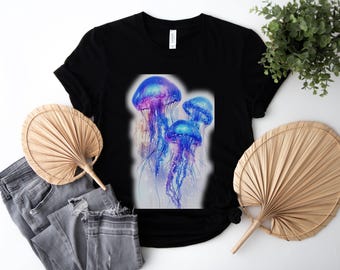Vibrant Robotic Jellyfish Neon Glow Futuristic T-Shirt Art