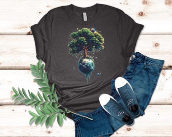 Cosmic Tree of Life Floating in Space | Eco Art Tee for Nature and Galaxy Lovers
