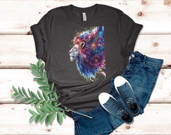 Celestial Lion Graphic Tee Cosmic Mane Unique Design for Astrology Fans and Nature Enthusiasts