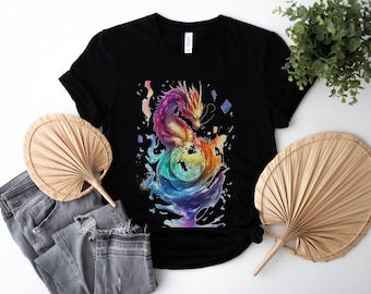 Vibrant Rainbow Dragon Fantasy Art T-Shirt Colorful Mythical Design