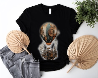 Victorian Hot Air Balloon Cityscape Retro Steampunk Shirt