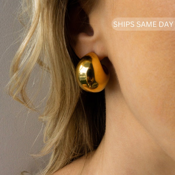 Thick Gold Chunky Hoops, Stainless Steel, 18K Gold Plated, Minimalistic Earrings, Chunky Gold Hoop Earrings, Waterproof Earrings, Busylola