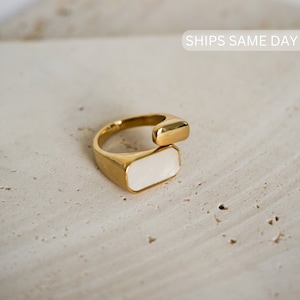 Gold Adjustable Ring, Stainless Steel, 18K Gold Plated, Chunky Ring, Gold Rectangle Ring, Minimalistic Ring, Busylola