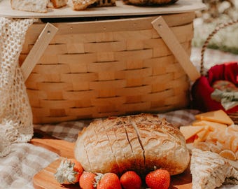 Spacious Picnic Basket w/ Lid & Handles for Outdoor Fun; Includes Bonus Picnic Lists