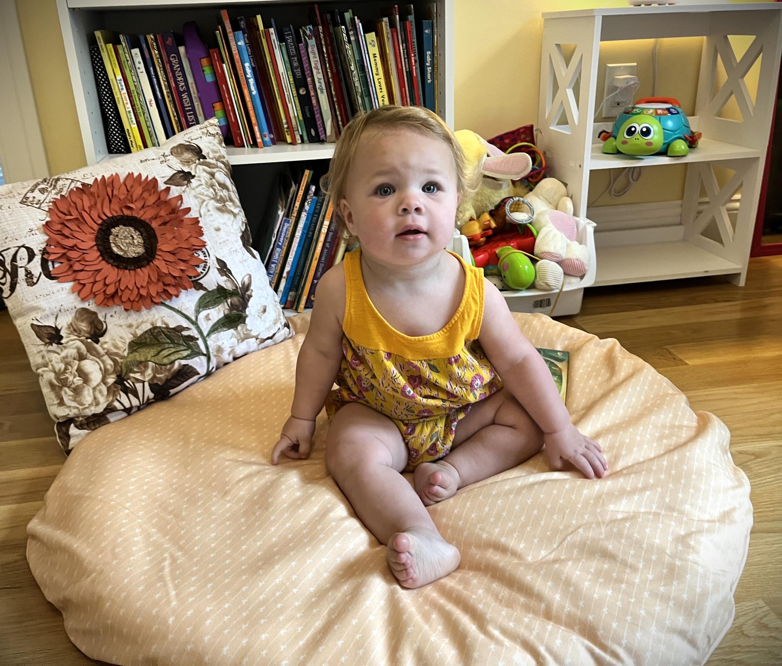 Natural Wool Baby Mat with Organic Cotton Washable Cover - versatile easy to move floor cushion
