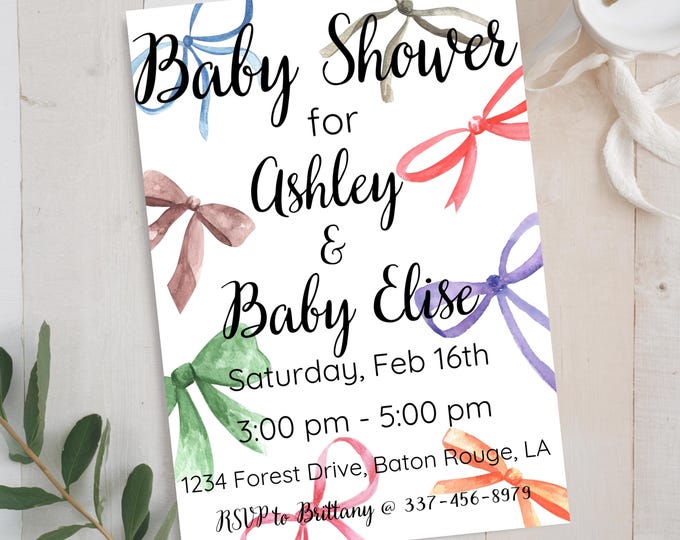 Colorful Bow Girl Baby Shower Invite