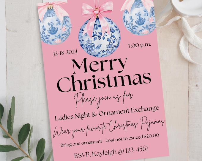 Coquette Ornament Exchange Invitation: Girly Christmas Party Invite