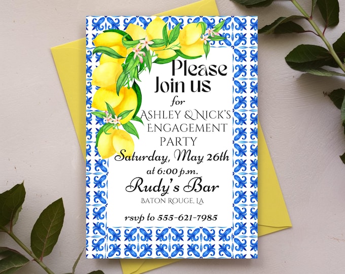 Lemons Engagement Party Invitation: Mediterranean Summer Theme