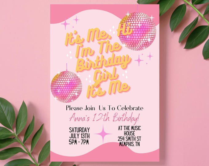 Taylor Swift Birthday Invitation Template: Pink Disco Party (Digital Download)
