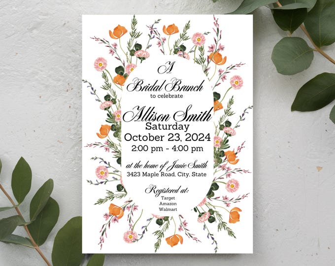 Floral Bridal Brunch Invitation Template