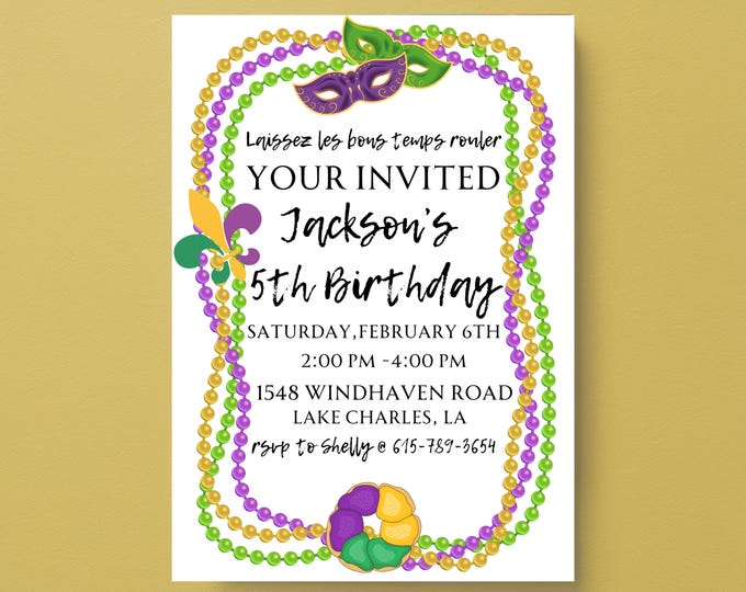 Mardi Gras Birthday Invitation