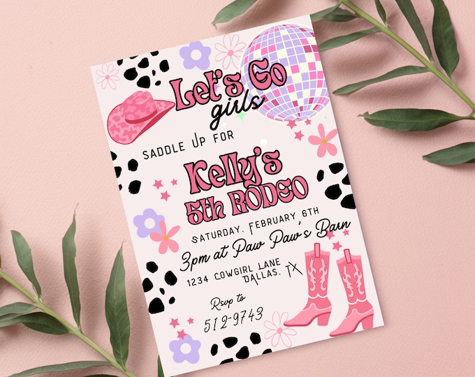 Cowgirl Birthday Invitation Template: Let's Go Girls Party