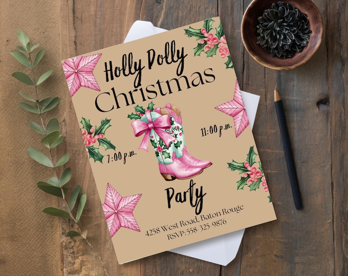 Country Girl Christmas Party Invite: Holly Dolly Design