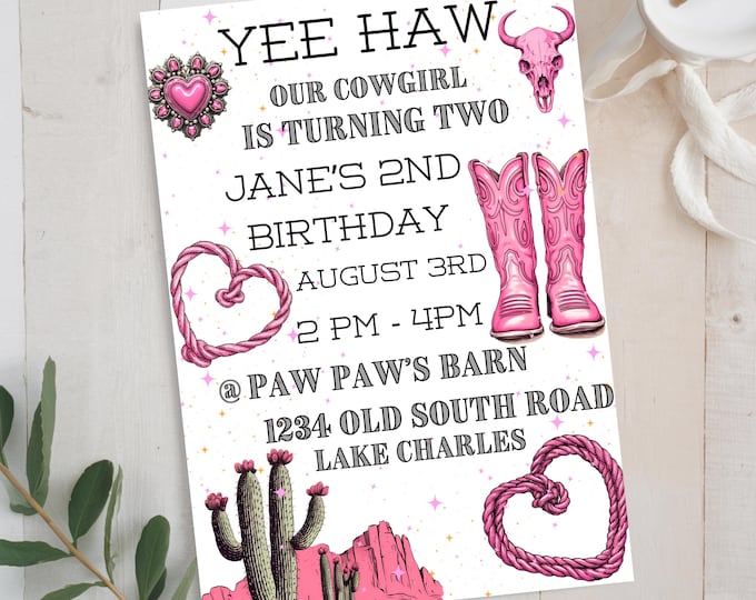 Vintage Pink Cowgirl Birthday Invite