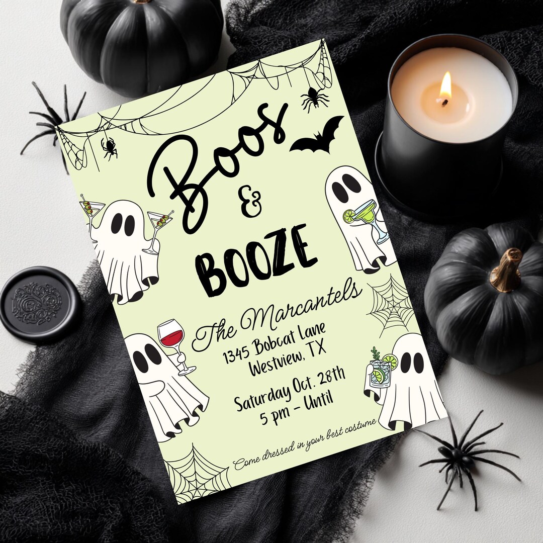 Boos and Booze Halloween Invitation, Adult Halloween Party - Etsy