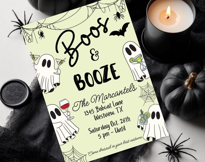 Boos and Booze Halloween Invitation, Adult Halloween Party