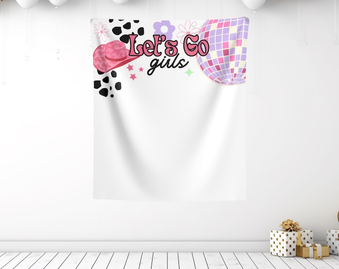 Pink Cowgirl Birthday Backdrop: Disco Ball Party Tapestry