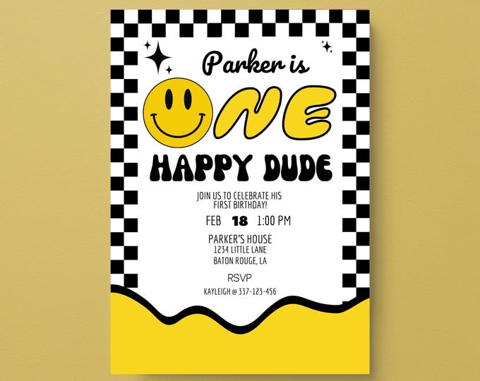 Happy Dude Birthday Invitation: Smiley Face, Skater Boy (Digital Invite)