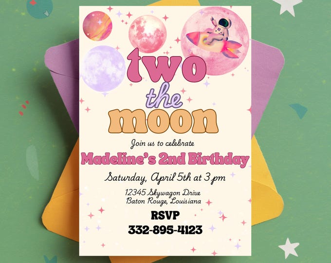 Two the Moon Birthday Invitation Template: Colorful Girl Invite