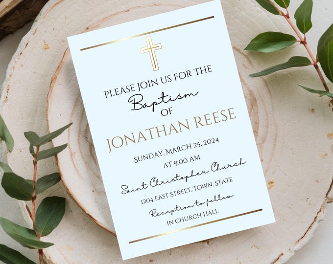 Blue Boy Baptism Invitation Template
