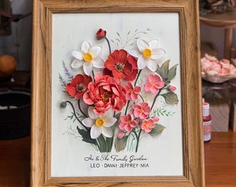 Custom 3D Birth Flowers, Family Bouquet Birth Month Flower, Handmade Polymer Clay Flowers, 3D Framed Wall Art, Personalized Gift for Her