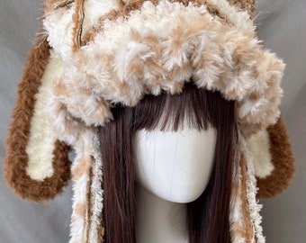 Oat Latte Jellyfish Bunny hat, Pom-Pom Knitted bunny beanie, Cat ear hat, Crochet bunny hat, EGL beanie, Rabbit hat
