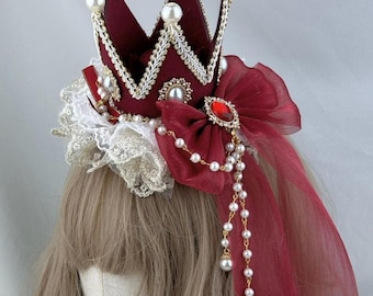 Couronne de perles de sang – Coiffe gothique rococo | Chapeau de costume Lolita | Accessoire de tenue baroque rococo | Mascarade victorienne